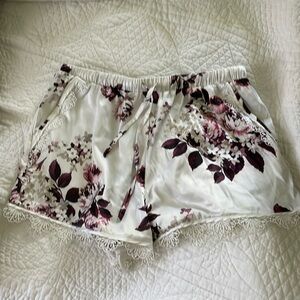 White floral pajama shorts/ bride getting ready shorts